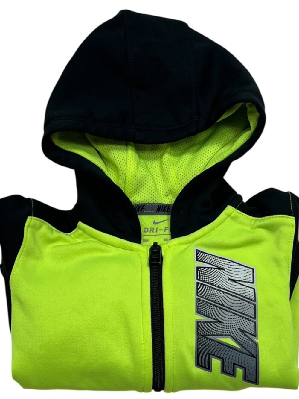 NIKE Dri Fit Boy's Size 18 Months Black Lime Green Full Zip Hooded Hoodie Jacket